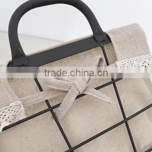 Decorative Rectangular Rustic Wire Storage Basket With Liner thumbnail-4