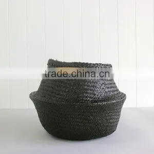 Black Seagrass Basket With Leather Handles/ Seagrass Basket for Home Decoration thumbnail-4