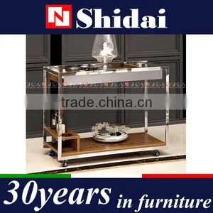 2 Tiers Dining Trolley Kitchen Serving Restaurant Wooden Mobile Buffet Car N-6406 thumbnail-1