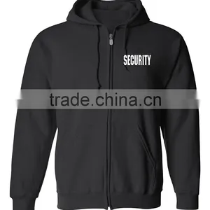 Security Silkscreen Front & Back Black Full Zip Hoodie, Ring-Spun Cotton Jersey Hooded Security Guard Uniform With Ribbed Cuffs thumbnail-2