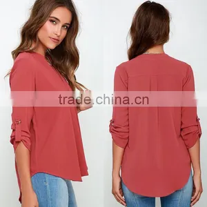 Elegant Womens Loose Scarf Collar V-NECK Chiffon Tops Long Sleeve OL Career T Shirts Casual Blouse thumbnail-2