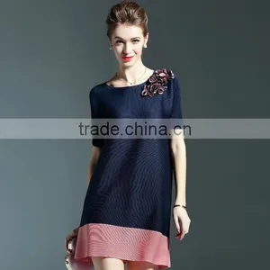 Fat mm Women Foreign Trade Large Size Plicated Dress With 3d Flower thumbnail-1