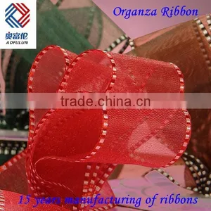 1" Double Satin Edge Sheer Red Organza Ribbon for Garment Accessories thumbnail-1