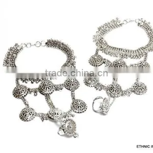 PAYAL Anklet Pair TOE RING Silver TONE BAREFOOT SANDAL thumbnail-2