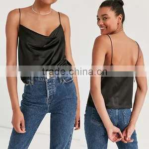 Loose Fit Soft Silk Cowl Neck Spaghetti Straps Open Square Back Halter Top Cami thumbnail-4