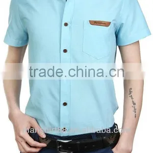 Mens Short Sleeve Leather Label Custom Oxford Shirt thumbnail-3