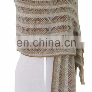 Alpaca Pashmina Shawl of Beige With Brown Color thumbnail-1