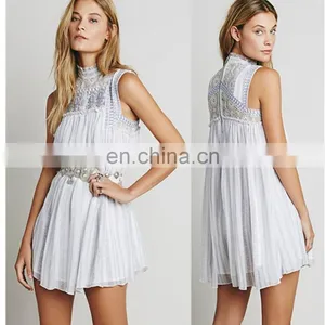 Ladies Fashion Sleeveless Lace Panel White Dream Dress, Cotton Dress for Summer thumbnail-1
