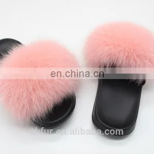 Factory Wholesale Long Hair and Soft Real Fox Fur Slides for Women thumbnail-3