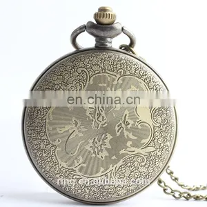 Fashion Retro Bronze Hollow Carved Dolphin Unisex Pocket Watch thumbnail-2