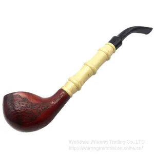 245mm Length Wooden Resin Medium Tobacco Pipe With Small Color Mixture-head and Bamboo Joint Tube for Smoking thumbnail-2