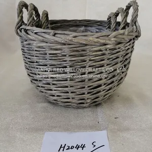 New Design Grey Painted Round Shape Wicker Storage Baskets With Handle thumbnail-3