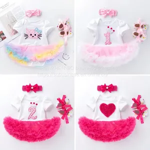 New Arrive Newborn Baby Girl Romper Jumpsuit+ Hair Accessories+Tutu Dress 3pcs Sets Party Birthday Tutu Dress Baby Girls Romper thumbnail-2