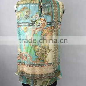 High Quality Silk Chiffon Modal Printed Sleeveless Blouse thumbnail-5