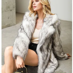 2025 Fall and Winter Women's White and Black Faux Fur Blazer Coat, Mid-Length Elegant Design thumbnail-1