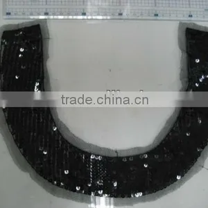 Fabric Applique, VNeck, Neckline Motif, Sequined Mesh BLACK COLOR VNECK NECKLINE thumbnail-1