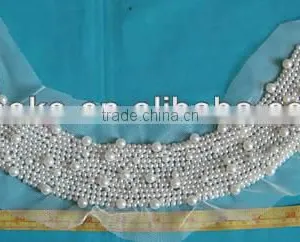 BEIGE COLOR VNECK NECKLINE, MOTIF, SEW ON, HAND MADE PLASTIC PEARL, BLG081211B thumbnail-1