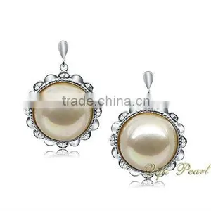 New Arrival Buton Shaped Mabe Pearl Earring, Silver Plated With Rhodium, 2015 Hot Sale Pearl Earring thumbnail-1