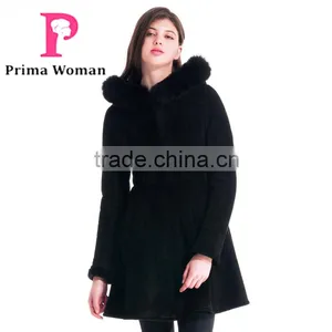 2015 Winter Women Medium Length Slim Fit Coat With Blue Fox Hat Wish Skirt Overcoat thumbnail-3