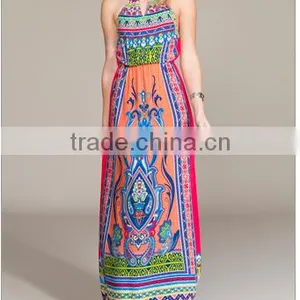 Halter Neck Long Dress Latest Printed Bellyband Open Back Women Boho Clothing thumbnail-1