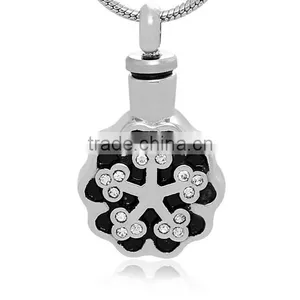 Beautiful Flower With Crystal High Polish Stainless Steel Pet Ashes Memorial Urn Pendant thumbnail-1