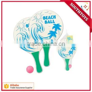 Classic Wooden Beach Tennis Racket Paddle Ball Play Game Set thumbnail-1