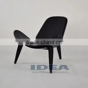 DC6018 Replica Hans Wegner Shell Chair - Black Shell/Black Leather Pad thumbnail-2