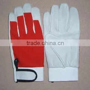 Red Rubberized Cuff Cowhide Split Leather Working Gloves thumbnail-3
