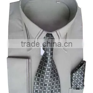 Grey 100% Cotton Business Fashion Men's Shirt With Tie thumbnail-1