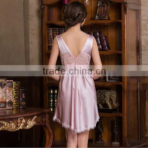 19mm Plain Dyed Lace V Collar Pure Silk Pajamas for Women High Quality thumbnail-2