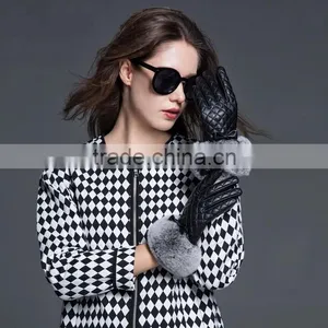 Sheep Leather Lattice Pattern With Bowknot Ornaments Rex Rabbit Fur Trim thumbnail-6