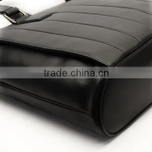 Black Genuine Leather Business Men's Office Laptop Leather Portfolio Tote Bag thumbnail-4