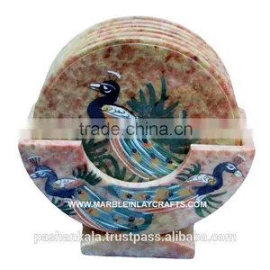 Beautiful Soapstone Painted Tea Coaster Set thumbnail-1