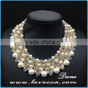 Hot Gift! Fashion Exaggerate Alloy Pearl Weave Braided Statement Women Bib Collar Charms thumbnail-2