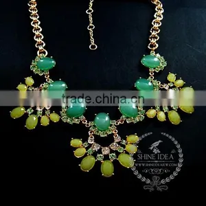 Vintage Antiqued Gold Green Glass Cabochon Chunky Chic Fashion Choker Statement Women Necklace 6320031 thumbnail-1