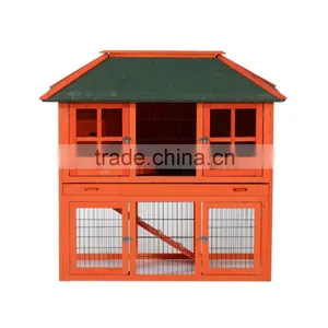 Pawhut Wooden Rabbit House / Wood Bunny Hutch w/ Lower Outdoor Run thumbnail-2