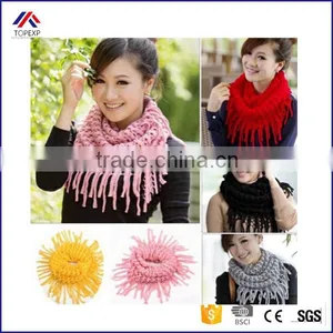 Winter Warm Fashion Women Knitted Tassels Shawl Scarf Candy Color Women Ring Scarf thumbnail-1