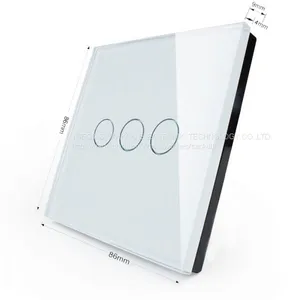 EU Three Gang Two Way Crystal Glass Panel Touch Light Switch,110V/250V50HZ/60HZ Wall Switch thumbnail-2