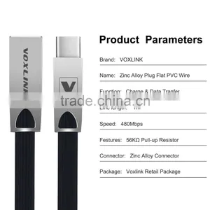 Voxlink 2017 New Zinc Alloy Flat Fast Charging Data Sync Usb Type c Cable for IPhone 6 6s Plus 5s 5 IPad Mini/Samsung/HTC thumbnail-2
