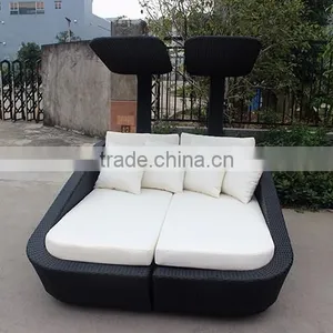Antique Design Outdoor Furniture Rattan Double Canopy Sunbed thumbnail-3