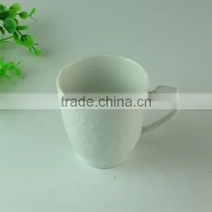 Stocked 250ml Factory Direct Sale Flower Embossed Ceramic Coffee White Mug/cup Standard for Daily Use thumbnail-2