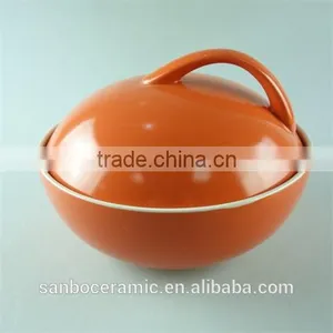 Ceramic Soup Pot/orange Cooking Soup Pot/small Tureen Unique Shape Orange Color Glazed thumbnail-2