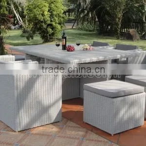 Outdoor Garden White Rattan Dining Table Set thumbnail-3