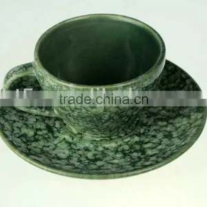 Green Glazed Custom Ceramic Blank Coffee Mugs Wholesale and Saucer thumbnail-1