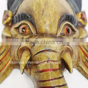 Hand Crafted Wooden Mask of Hindu Lord Ganesh Wall Hanging Made In Nepal thumbnail-2
