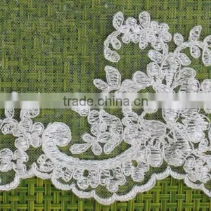 Cotton Lace Embroidery Wedding Fabric Trims for Bridal Wedding Apparel BY YARD thumbnail-1