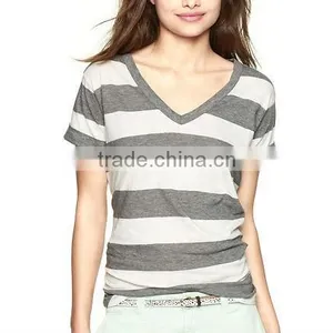 Greymelange White Striped V Neck Womens t Shirt thumbnail-1