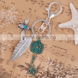 All Types Of Personalised Silver Plated Bee Feather Key Vintage Patina Keychain Wholesale thumbnail-4