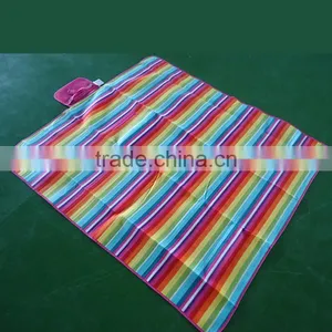 Foldable 2 in 1 Polyester Printed Stripe Polar Fleece 2mm Sponge Pvc/nylon Waterproof Picnic Blanket thumbnail-2