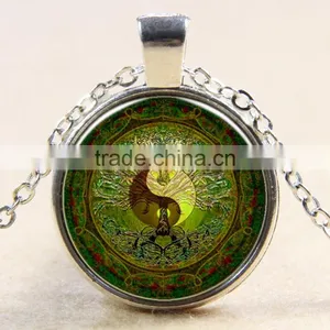 XP-TGN-LT-117 Popular Accessories Tree Life Pendant Gem Glass Cabochon Antique Time Gemstone Necklace For Promotional Gift thumbnail-1